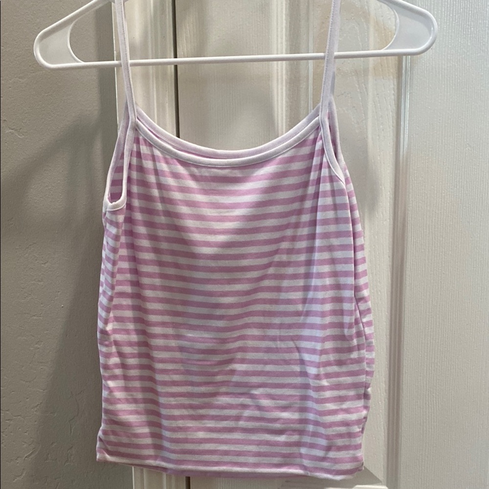 SHEIN Pink and White Striped Camisole Crop Top